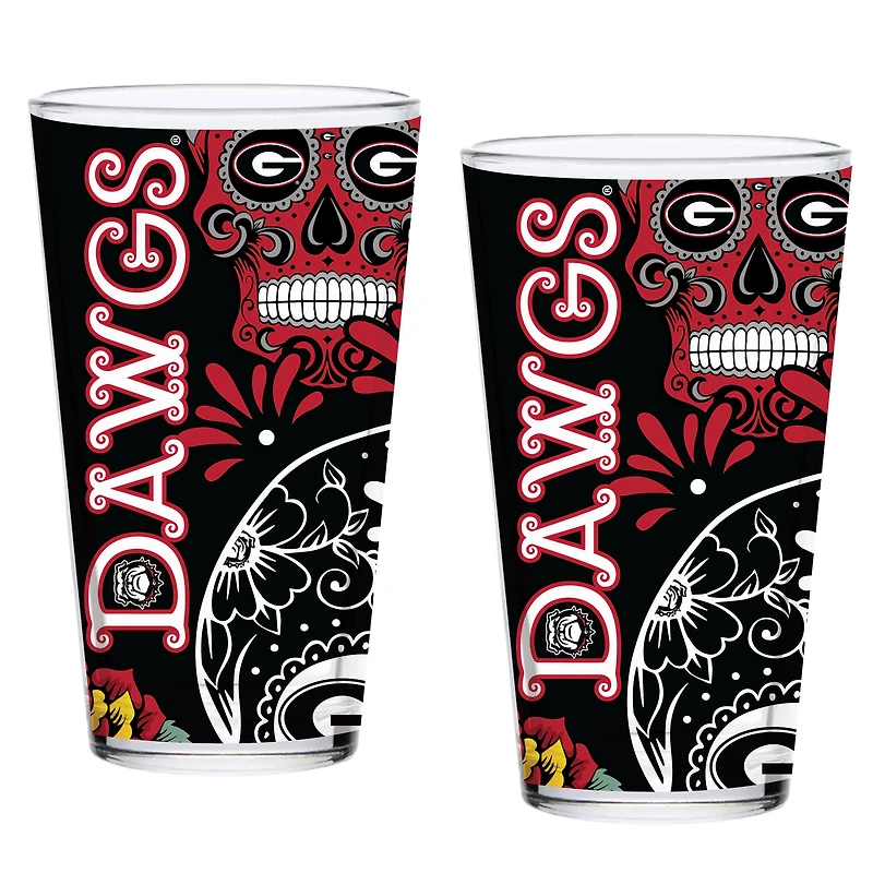 Pack de deux Bulldogs de Géorgie 16oz. Ensemble de verres à pinte Dia De Los Muertos