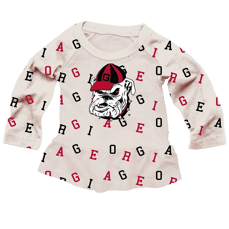 Girls Infant Wes & Willy Oatmeal Georgia Bulldogs Ruffle Raglan Long Sleeve T-Shirt Leggings Set