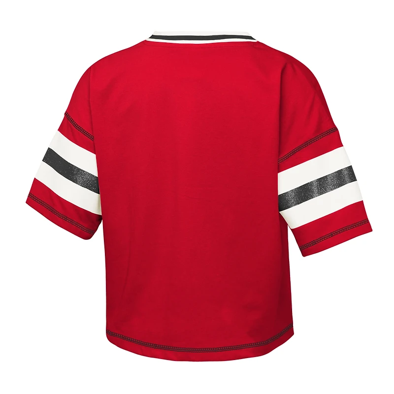 Girls Youth Outerstuff Red Georgia Bulldogs Gridiron Jersey V-Neck T-Shirt