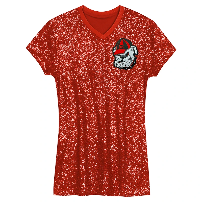 Girls Youth  Red Georgia Bulldogs Sequin V-Neck Dress