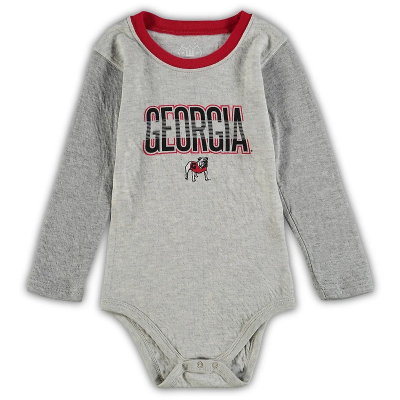 Infant Wes & Willy Heathered Gray/Red Georgia Bulldogs Jie Long Sleeve Bodysuit Pants Set
