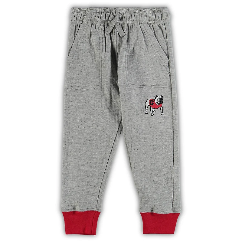 Infant Wes & Willy Heathered Gray/Red Georgia Bulldogs Jie Long Sleeve Bodysuit Pants Set