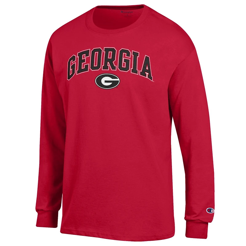 T-shirt à manches longues pour homme Champion Red Georgia Bulldogs avec logo Arch Over