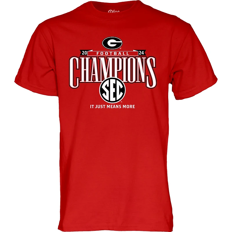 T-shirt bleu 84 rouge Georgia Bulldogs pour homme, champions de la conférence football SEC 2024, vestiaire