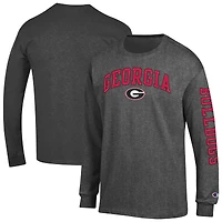 T-shirt à manches longues anthracite pour homme Champion Georgia Bulldogs avec logo Arch Over et 2 coups