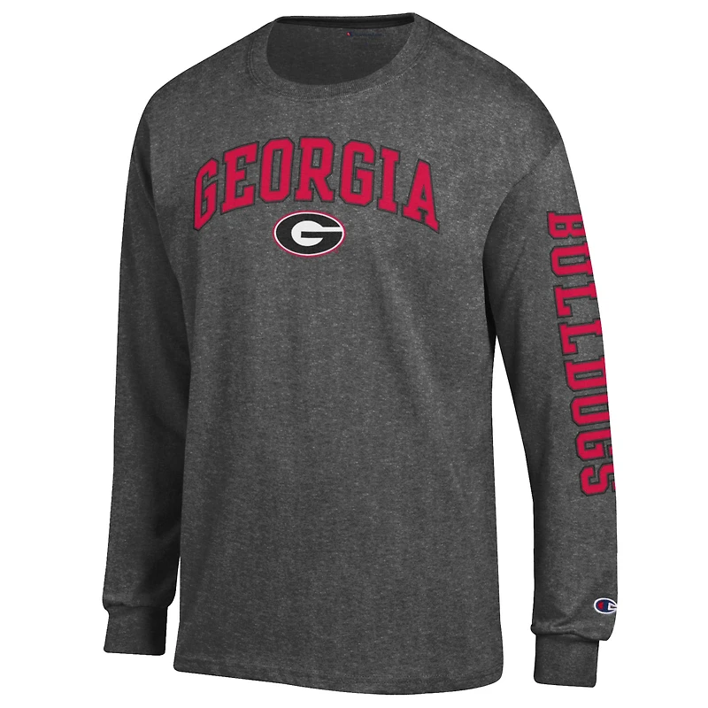 T-shirt à manches longues anthracite pour homme Champion Georgia Bulldogs avec logo Arch Over et 2 coups