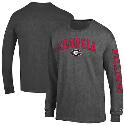 T-shirt à manches longues anthracite pour homme Champion Georgia Bulldogs avec logo Arch Over et 2 coups