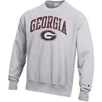 Men's Champion Gray Georgia Bulldogs Distressed Arch Over Logo Reverse Weave Crew Neck Sweatshirt