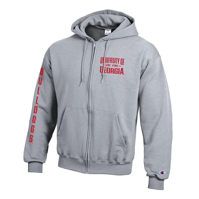 Men's Champion  Gray Georgia Bulldogs Varsity Powerblend Full-Zip Fleece Hoodie