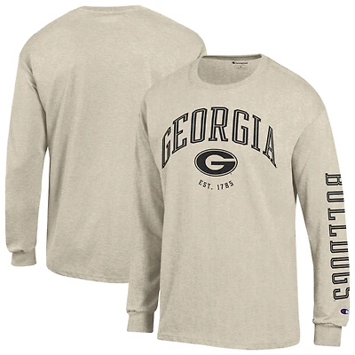 Men's Champion  Heather Oatmeal Georgia Bulldogs Neutral Arch Long-Sleeve T-Shirt