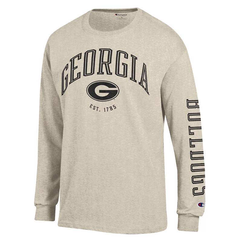 T-shirt à manches longues Champion Oatmeal Georgia Bulldogs pour homme, modèle neutre motif arc