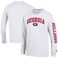T-shirt à manches longues blanc Champion Georgia Bulldogs pour homme avec logo Arch Over 2-Hit