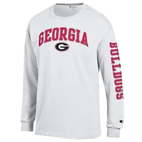 T-shirt à manches longues blanc Champion Georgia Bulldogs pour homme avec logo Arch Over 2-Hit
