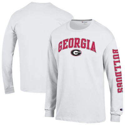 T-shirt à manches longues blanc Champion Georgia Bulldogs pour homme avec logo Arch Over 2-Hit