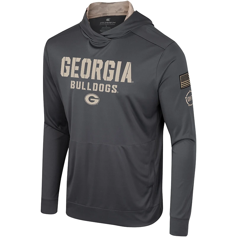 T-shirt à capuche manches longues pour hommes Colosseum Charcoal Georgia Bulldogs OHT Military Appréciation