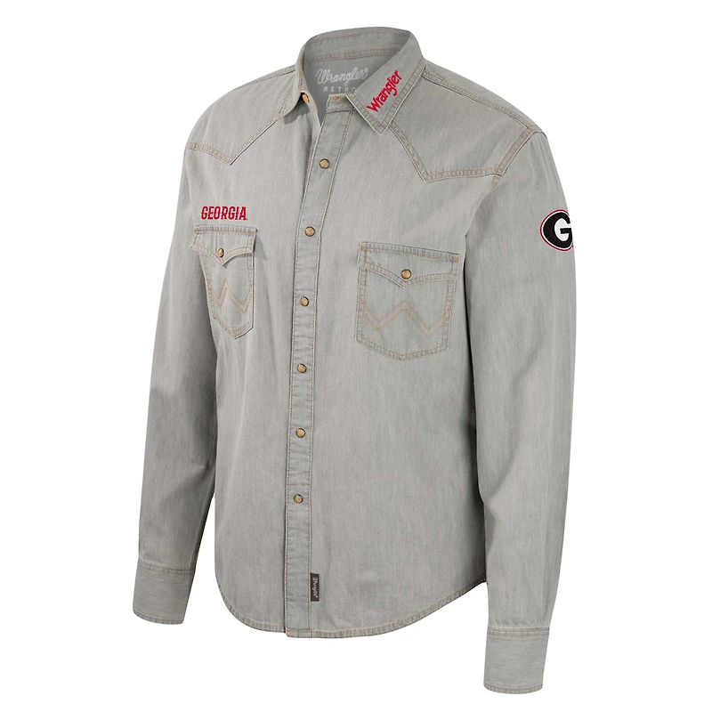 Men's Colosseum x Wrangler Gray Georgia Bulldogs Cowboy Cut Western Full-Snap Long Sleeve Shirt