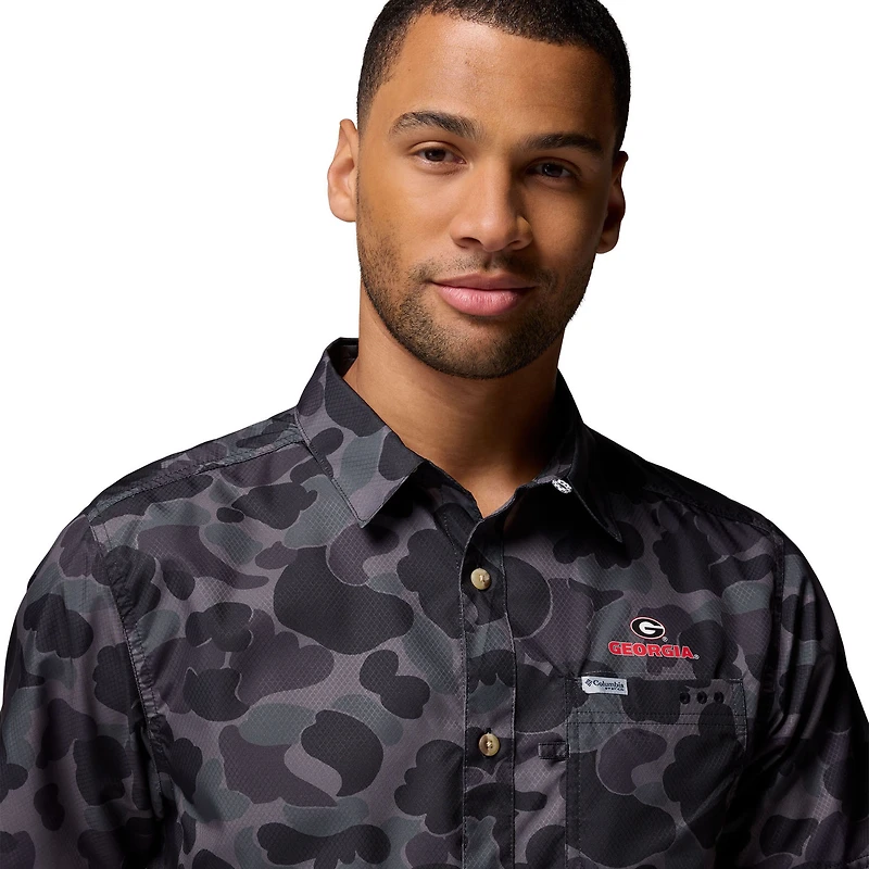 Chemise boutonnée Columbia Super Slack Tide Omni-Wick pour homme, noire, Georgia Bulldogs