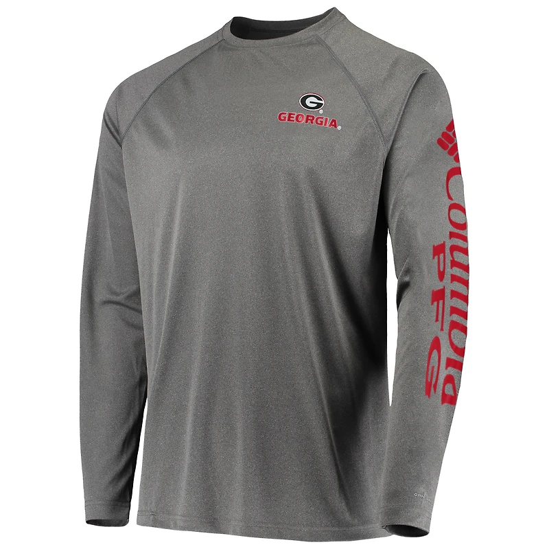 T-shirt à manches longues raglan Columbia Charcoal Georgia Bulldogs Terminal Tackle Omni-Shade pour homme