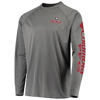 T-shirt à manches longues raglan Columbia Charcoal Georgia Bulldogs Terminal Tackle Omni-Shade pour homme