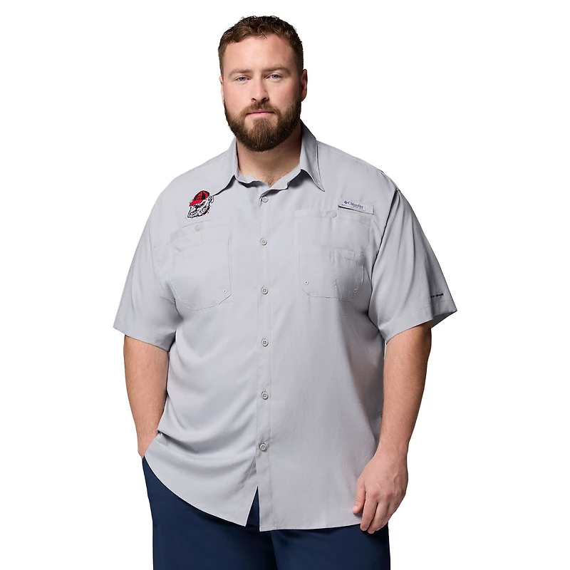 Chemise boutonnée Columbia grise Georgia Bulldogs pour homme, grande taille, Tamiami Omni-Shade