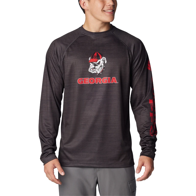 Columbia Heather Charcoal Georgia Bulldogs PFG Terminal Tackle Omni-Shade Raglan T-shirt à manches longues pour homme