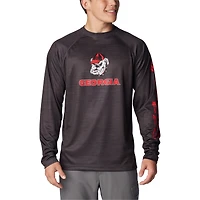 Columbia Heather Charcoal Georgia Bulldogs PFG Terminal Tackle Omni-Shade Raglan T-shirt à manches longues pour homme