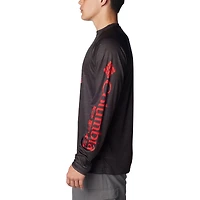 Columbia Heather Charcoal Georgia Bulldogs PFG Terminal Tackle Omni-Shade Raglan T-shirt à manches longues pour homme