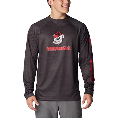 Columbia Heather Charcoal Georgia Bulldogs PFG Terminal Tackle Omni-Shade Raglan T-shirt à manches longues pour homme