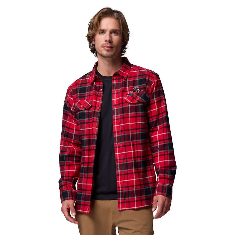 Chemise boutonnée à manches longues en flanelle Omni-Wick pour homme Columbia Red Georgia Bulldogs