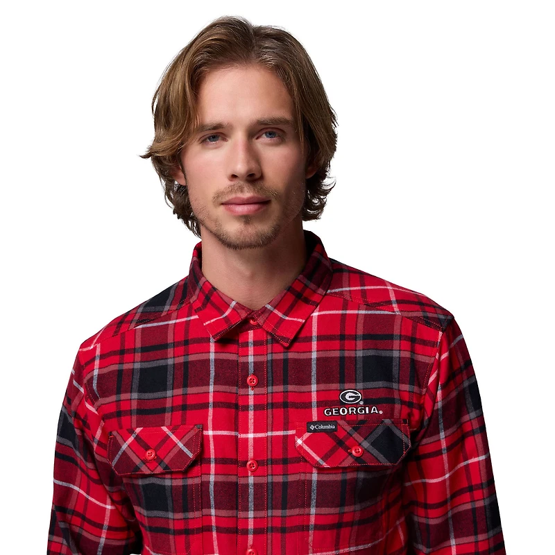 Chemise boutonnée à manches longues en flanelle Omni-Wick pour homme Columbia Red Georgia Bulldogs