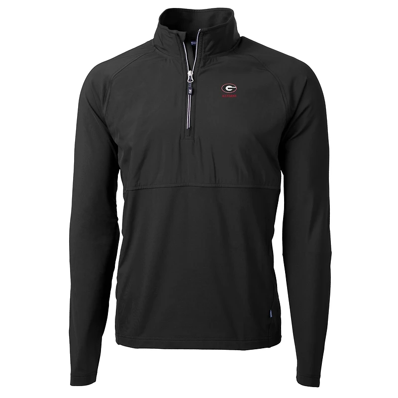 Pull-over hybride recyclé à fermeture éclair quart de tour pour homme, noir, avec logo des anciens Georgia Bulldogs, Cutter & Buck, en tricot écologique Adapt