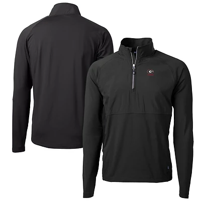 Pull-over hybride recyclé à fermeture éclair quart de tour pour homme, noir, avec logo des anciens Georgia Bulldogs, Cutter & Buck, en tricot écologique Adapt