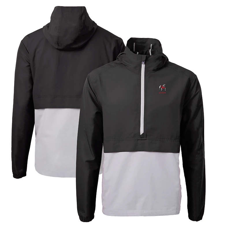 Veste anorak demi-zip Cutter & Buck noire pour homme, ornée du logo des anciens élèves Georgia Bulldogs, en maille écologique recyclée.