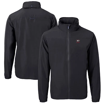 Veste zippée intégrale en tricot recyclé avec logo Charter des Georgia Bulldogs pour homme, noire, Cutter & Buck