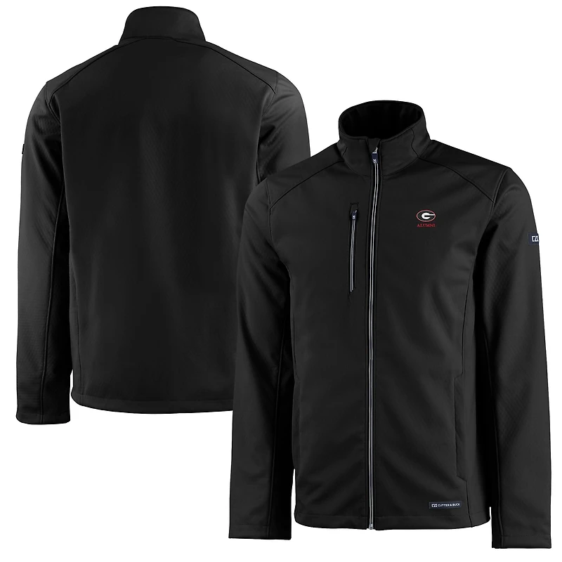 Veste Cutter & Buck noire pour homme, modèle Evoke Eco Softshell recyclée avec logo des anciens élèves Georgia Bulldogs et fermeture éclair intégrale
