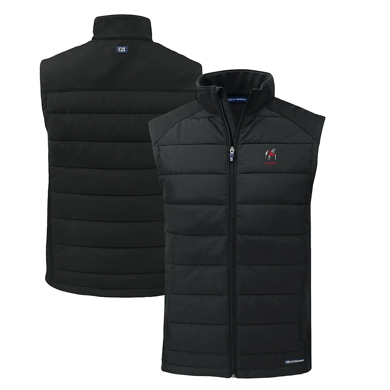 Gilet zippé entièrement recyclé en softshell hybride écologique PrimaLoft Evoke pour homme, noir, avec logo des anciens Georgia Bulldogs, Cutter & Buck