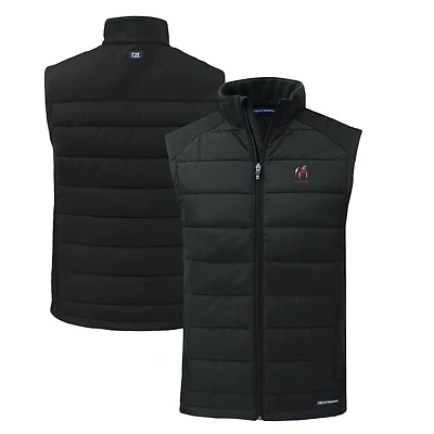 Gilet zippé entièrement recyclé en softshell hybride écologique PrimaLoft Evoke pour homme, noir, avec logo des anciens Georgia Bulldogs, Cutter & Buck