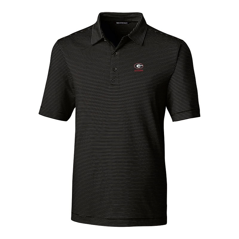Men's Cutter & Buck Black Georgia Bulldogs Alumni Logo Forge Pencil Stripe Stretch DryTec Polo