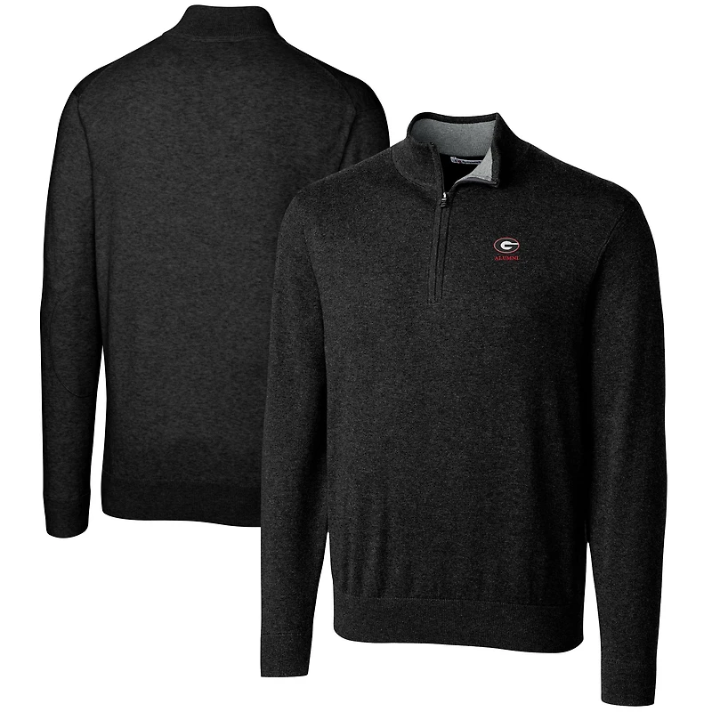 Men's Cutter & Buck Black Georgia Bulldogs Alumni Logo Lakemont Tri-Blend Quarter-Zip Pullover Sweater