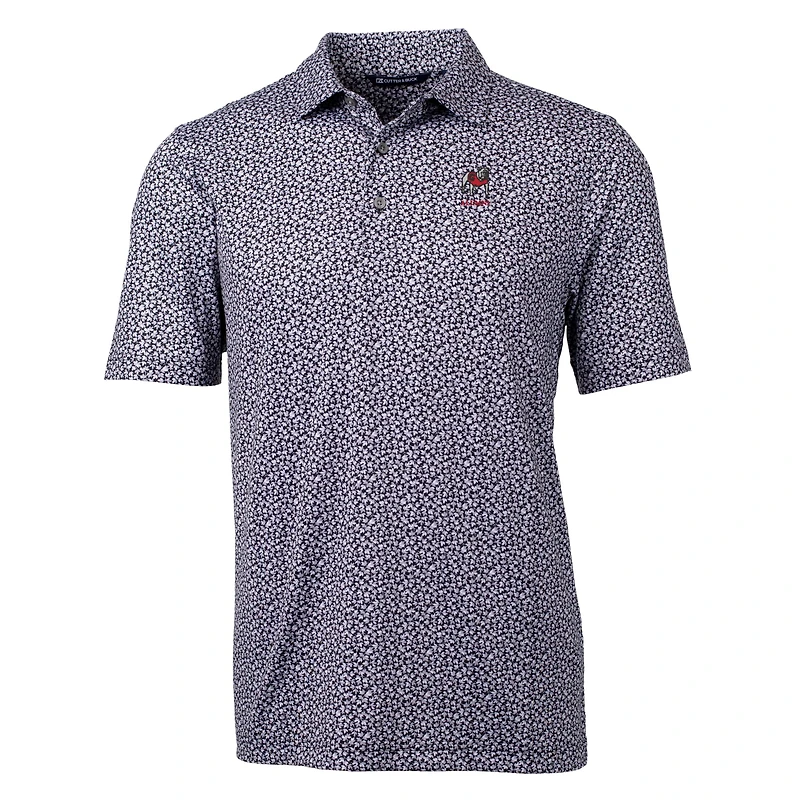 Men's Cutter & Buck Black Georgia Bulldogs Alumni Logo Pike Magnolia Print Stretch Polo