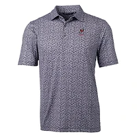 Men's Cutter & Buck Black Georgia Bulldogs Alumni Logo Pike Magnolia Print Stretch Polo
