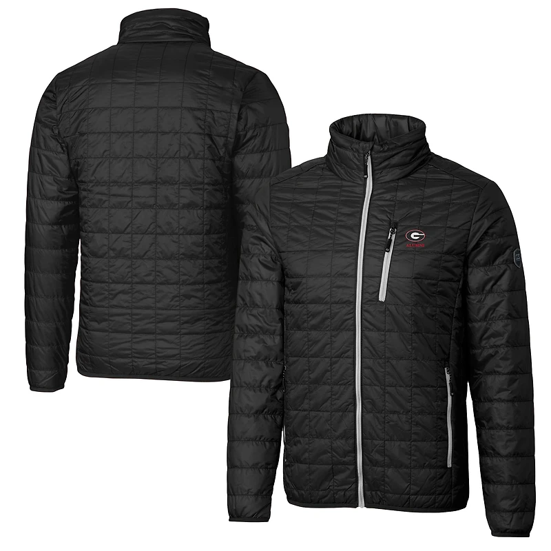 Gilet matelassé isolant entièrement zippé Rainier PrimaLoft Eco pour homme, noir, avec logo des anciens Georgia Bulldogs, Cutter & Buck