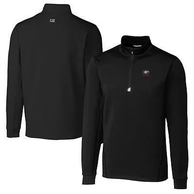 Pull-over extensible à fermeture éclair quart de tour pour homme Cutter & Buck, noir, avec logo des anciens Georgia Bulldogs