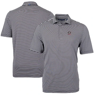 Polo Cutter & Buck noir pour homme, orné du logo des anciens élèves Georgia Bulldogs, en piqué éco-responsable à rayures recyclées.