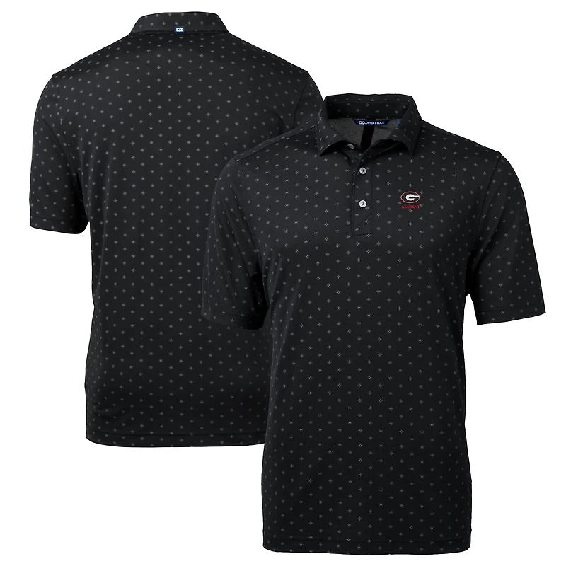 Polo recyclé à imprimé carreaux et logo Virtue Eco Pique pour homme, noir, Cutter & Buck, Georgia Bulldogs Alumni