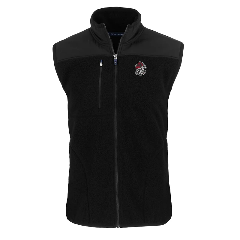 Gilet zippé intégral Cutter & Buck Black Georgia Bulldogs pour homme, grandes tailles, en polaire sherpa écologique Cascade.