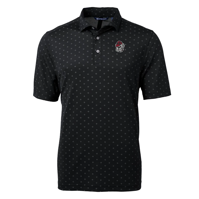 Polo Cutter & Buck Black Georgia Bulldogs pour homme, grandes tailles, en piqué écologique à motif carreaux recyclé Virtue, imprimé carreaux.