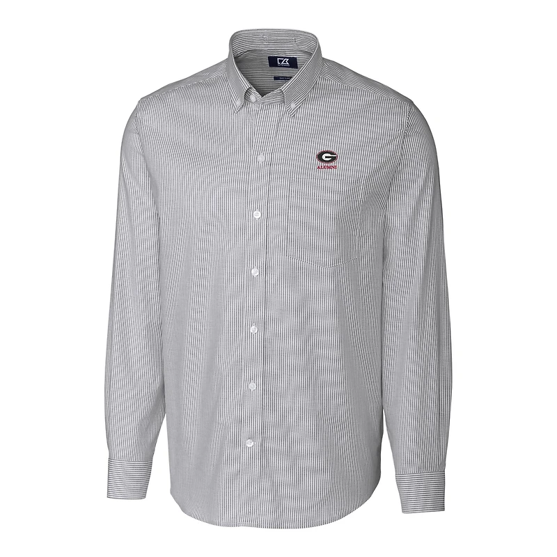 Men's Cutter & Buck Charcoal Georgia Bulldogs Alumni Logo Stretch Oxford Stripe Long Sleeve Button-Down Shirt
