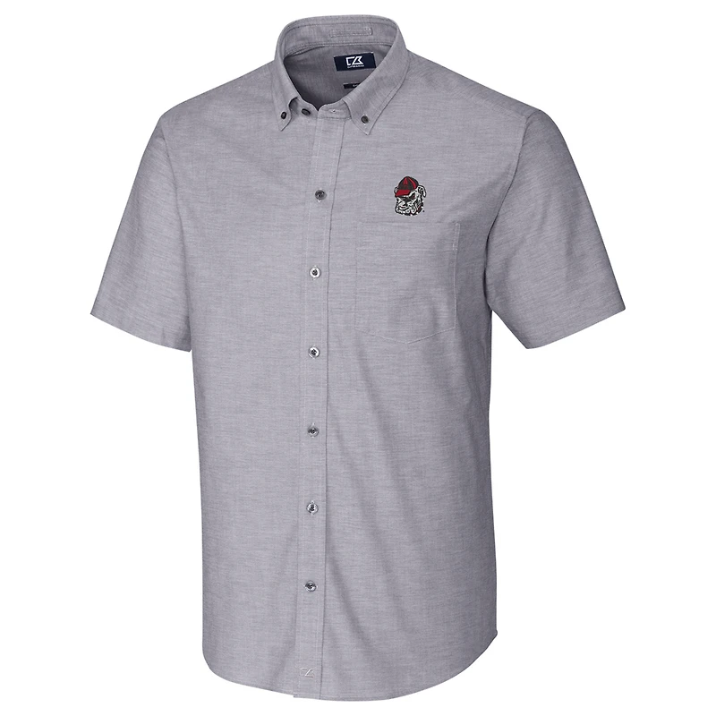 Men's Cutter & Buck Charcoal Georgia Bulldogs Stretch Oxford Button-Down Short Sleeve Shirt