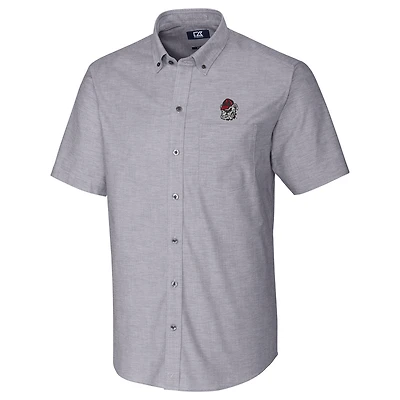 Men's Cutter & Buck Charcoal Georgia Bulldogs Stretch Oxford Button-Down Short Sleeve Shirt
